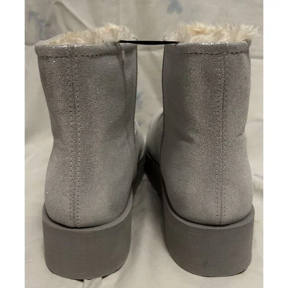 time and tru women's genuine suede platform cozy boots size 9 NWT Silver Sparkle - Picture 5 of 7